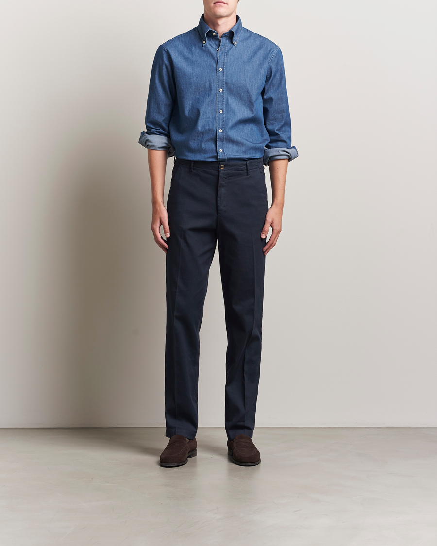 Hombres | Camisas | Stenströms | Regular Fit Button Down Garment Washed Shirt Denim