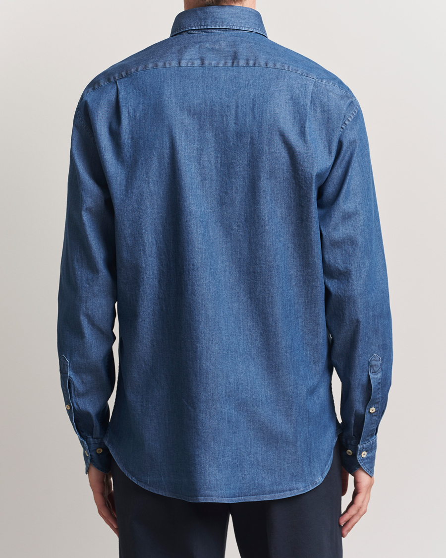 Hombres | Camisas | Stenströms | Regular Fit Button Down Garment Washed Shirt Denim