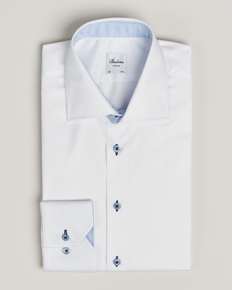 Hombres | Camisas | Stenströms | Regular Fit Contrast Cut Away Shirt White