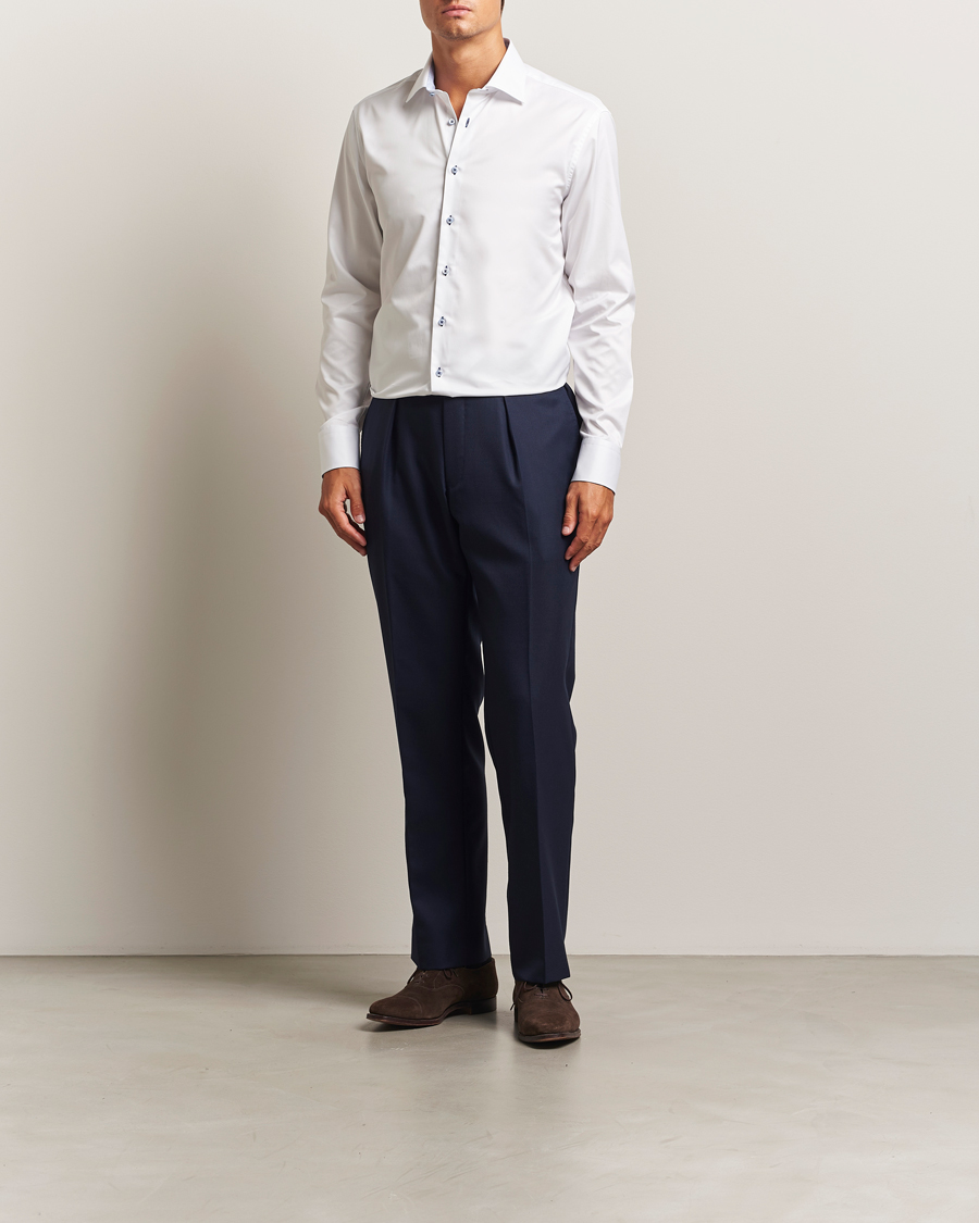 Hombres | Camisas | Stenströms | Regular Fit Contrast Cut Away Shirt White