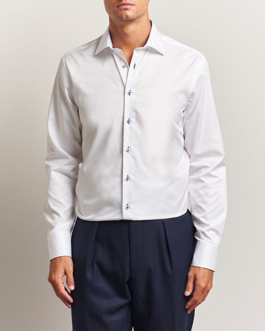 Hombres | Camisas | Stenströms | Regular Fit Contrast Cut Away Shirt White