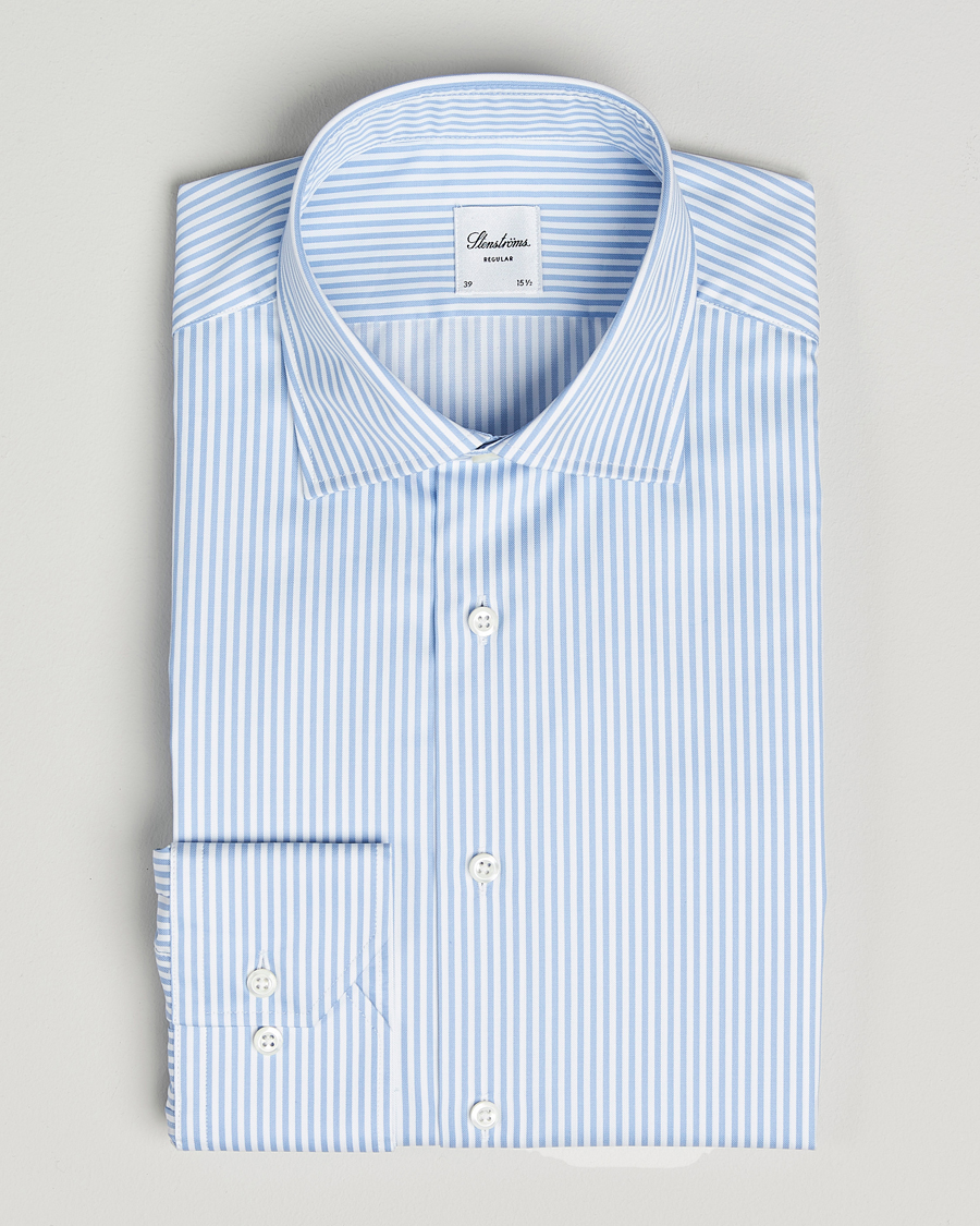 Hombres | Camisas | Stenströms | Regular Fit Striped Cut Away Shirt Blue/White