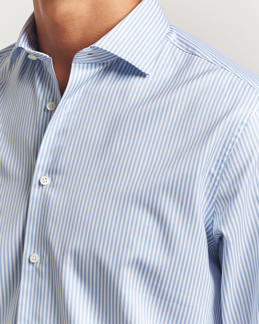 Hombres | Camisas | Stenströms | Regular Fit Striped Cut Away Shirt Blue/White