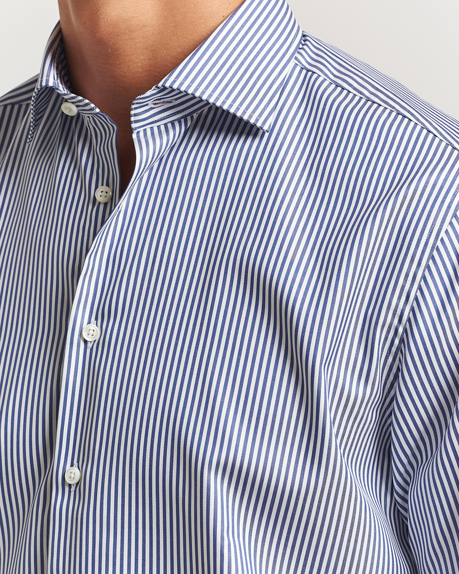 Hombres | Camisas | Stenströms | Regular Fit Striped Cut Away Shirt White/Blue