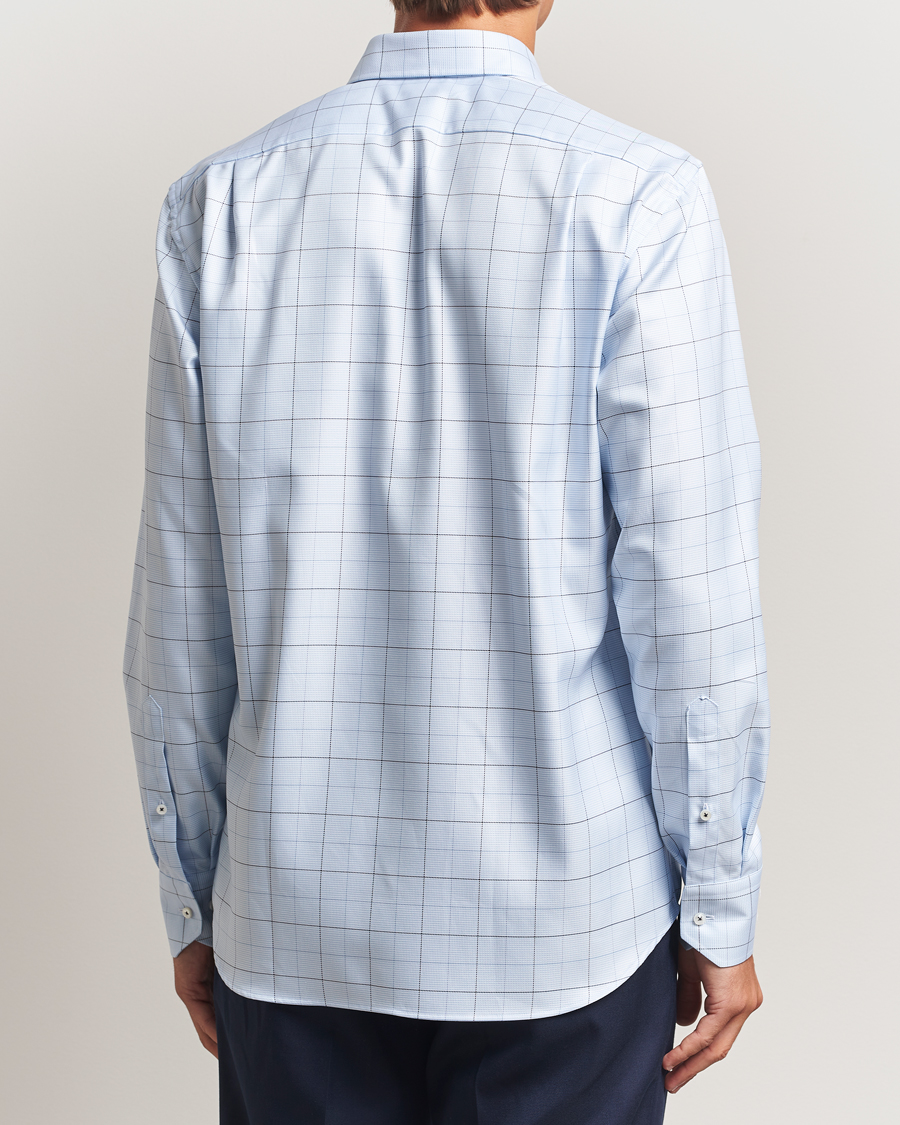 Hombres | Camisas | Stenströms | Regular Fit Cut Away Windowpane Shirt Blue