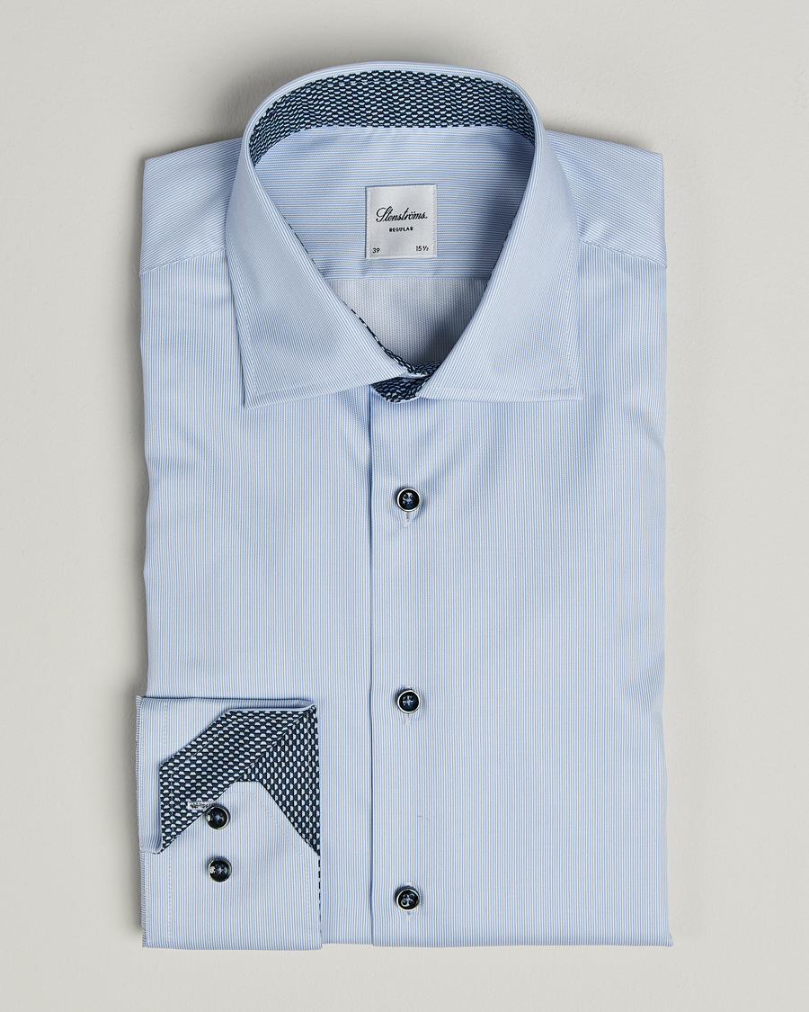 Hombres | Camisas | Stenströms | Regular Fit Contrast Cotton Shirt White/Blue