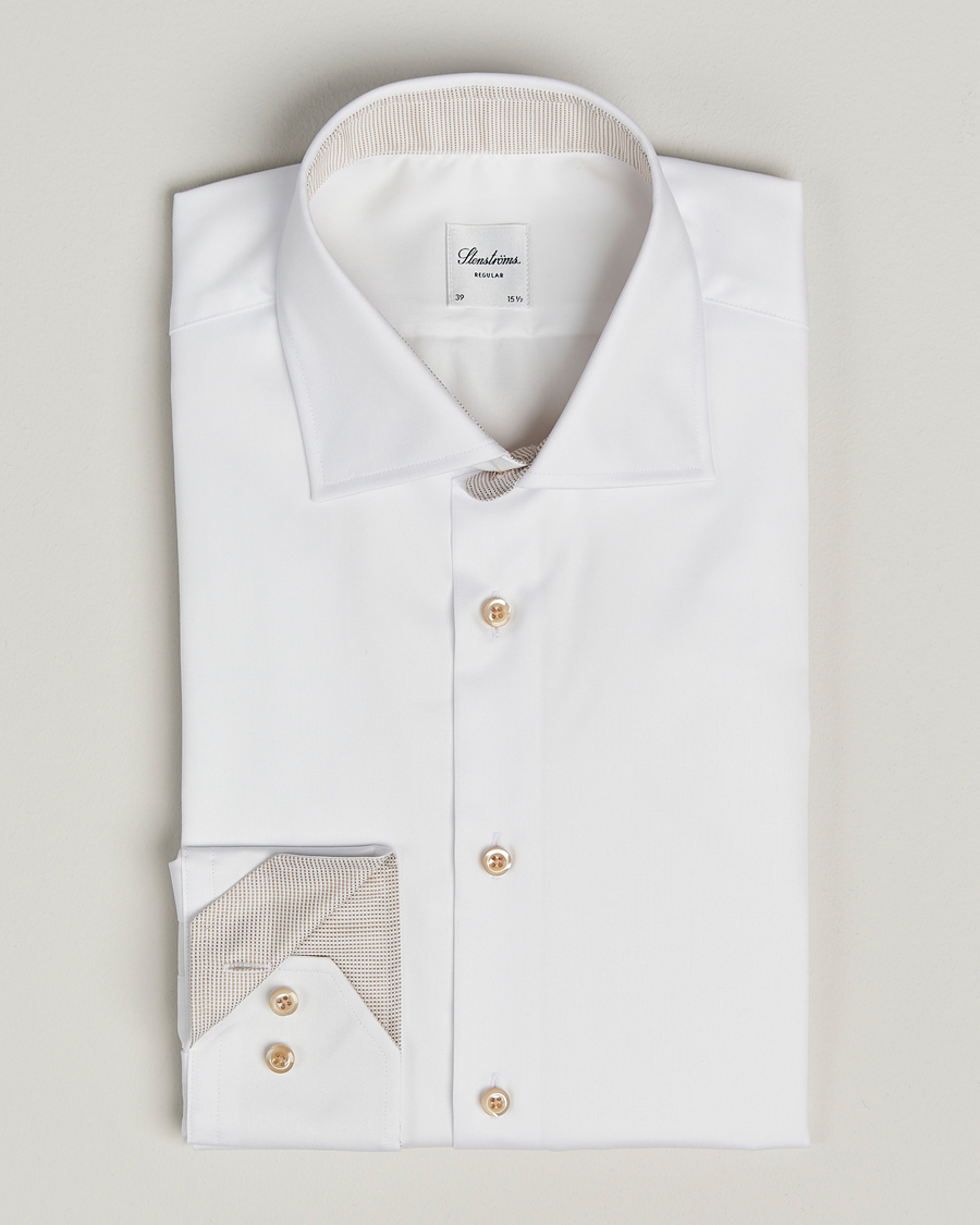 Hombres | Camisas | Stenströms | Regular Fit Contrast Cotton Shirt White