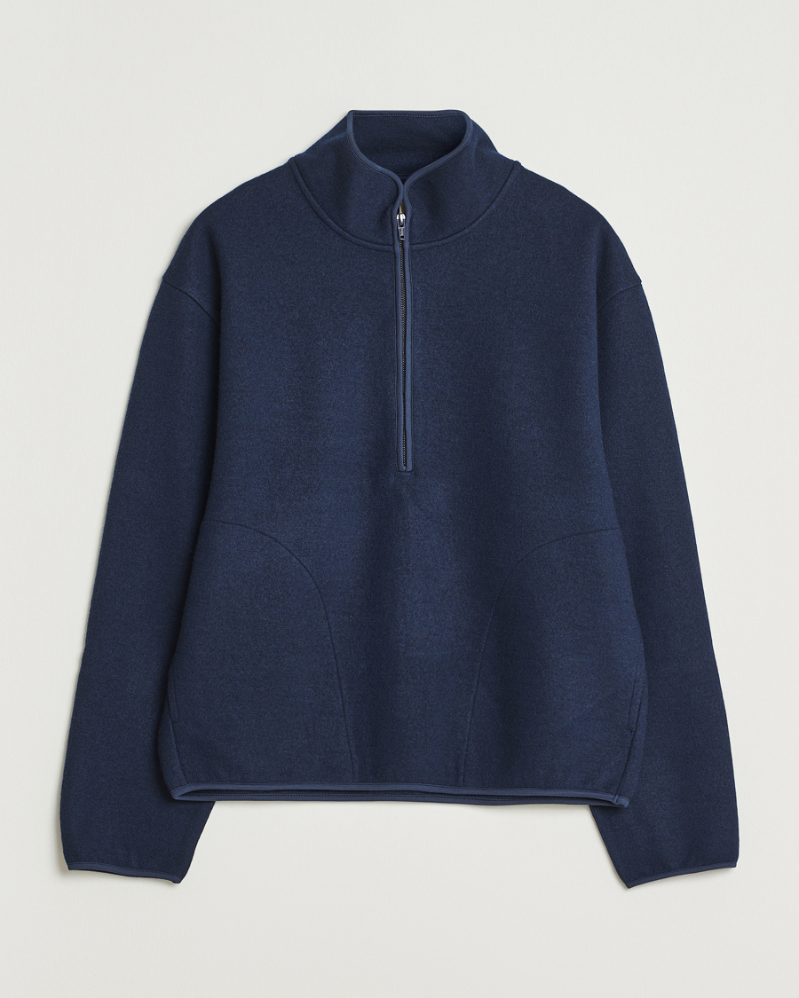 Hombres | Jerséis y prendas de punto | Sunflower | Wool Half Zip Navy