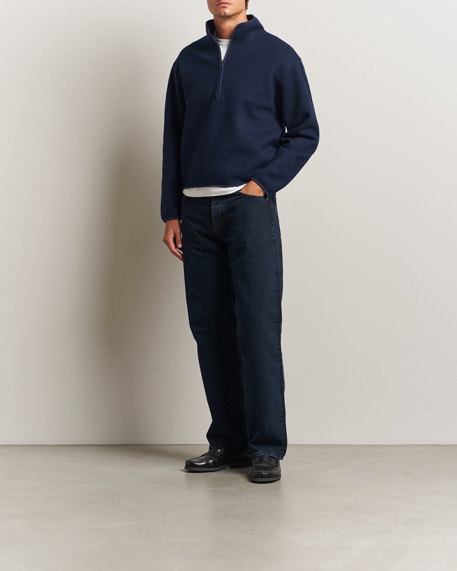 Hombres | Jerséis y prendas de punto | Sunflower | Wool Half Zip Navy