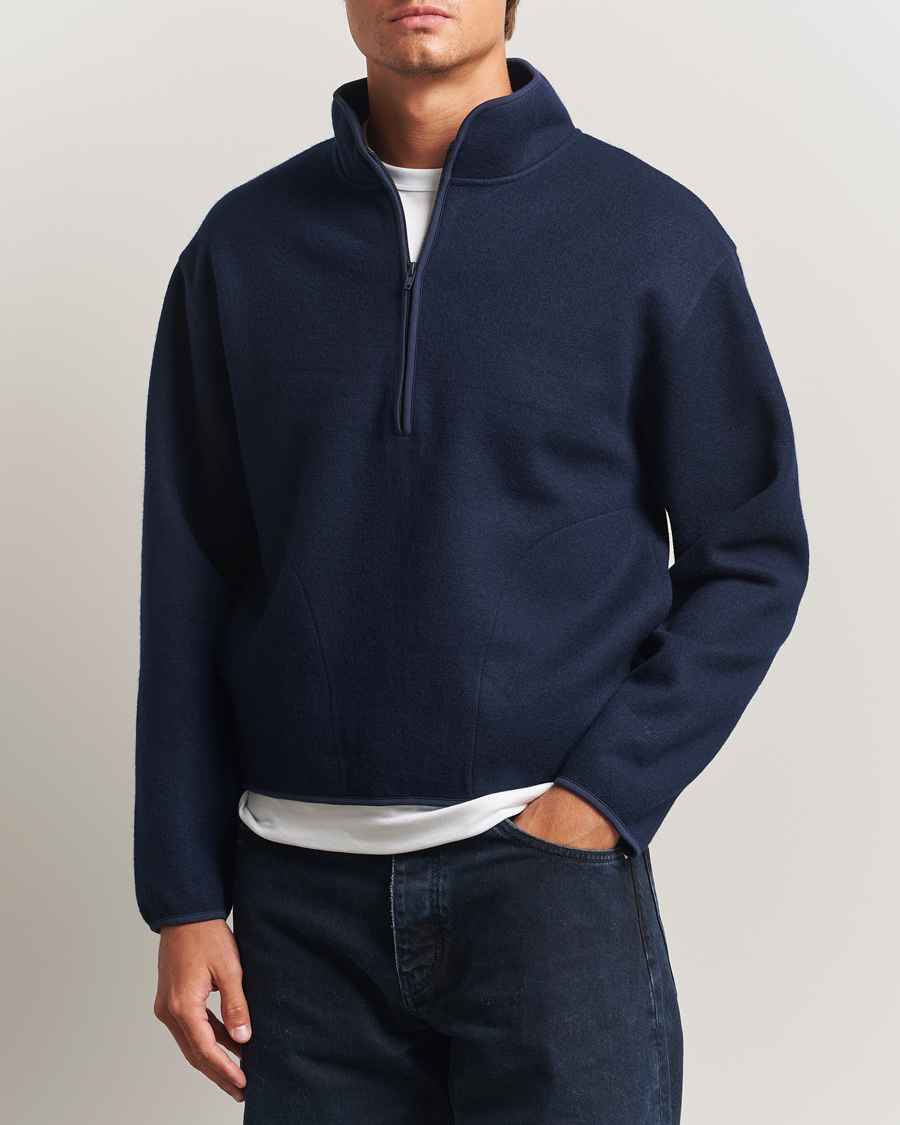 Hombres | Jerséis y prendas de punto | Sunflower | Wool Half Zip Navy