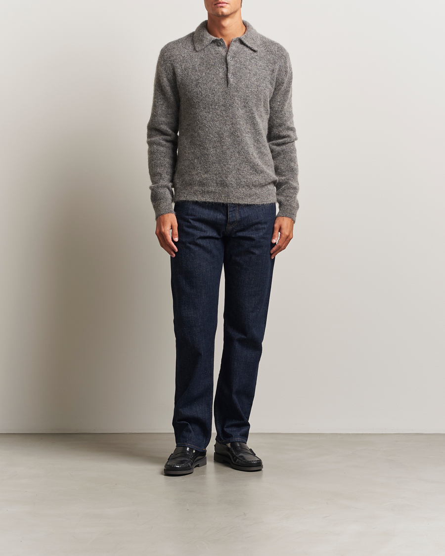 Hombres | Jerséis y prendas de punto | Sunflower | Mohair Knitted Polo Grey Melange
