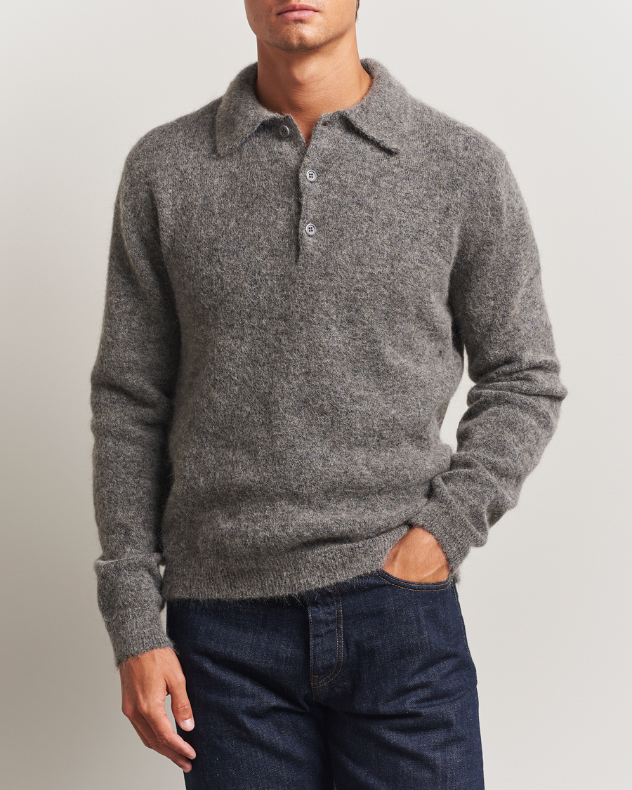 Hombres | Jerséis y prendas de punto | Sunflower | Mohair Knitted Polo Grey Melange