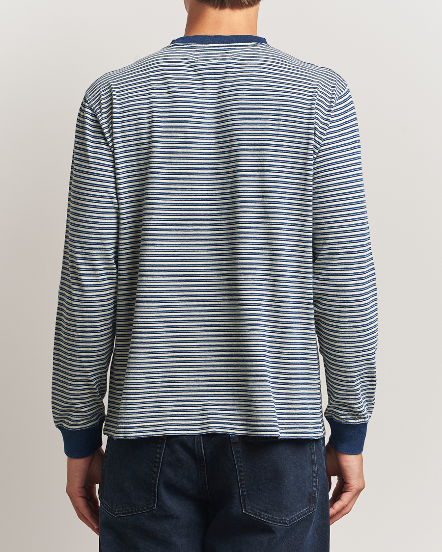 Hombres | Camisetas | BEAMS PLUS | Indigo Stripe Long Sleeve T-Shirt White/Navy