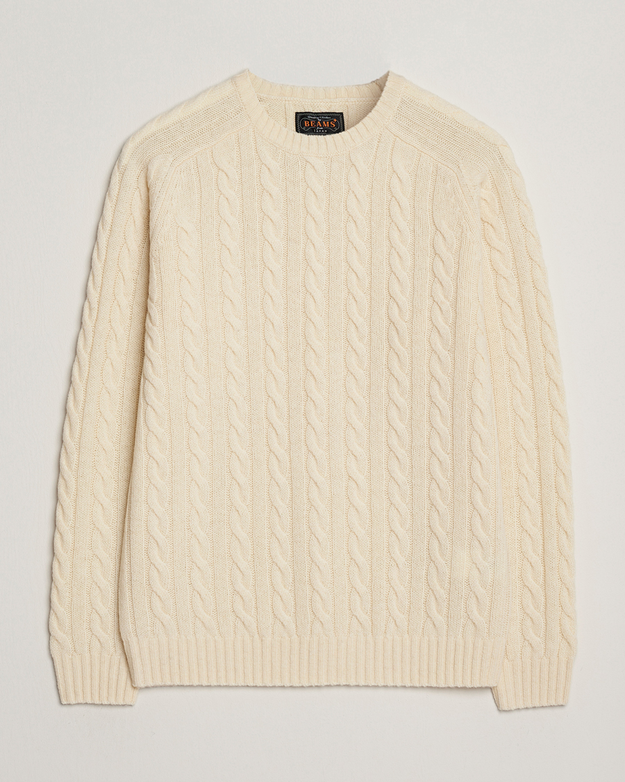 Hombres | Jerséis y prendas de punto | BEAMS PLUS | Cable Crew Neck Sweater Off White