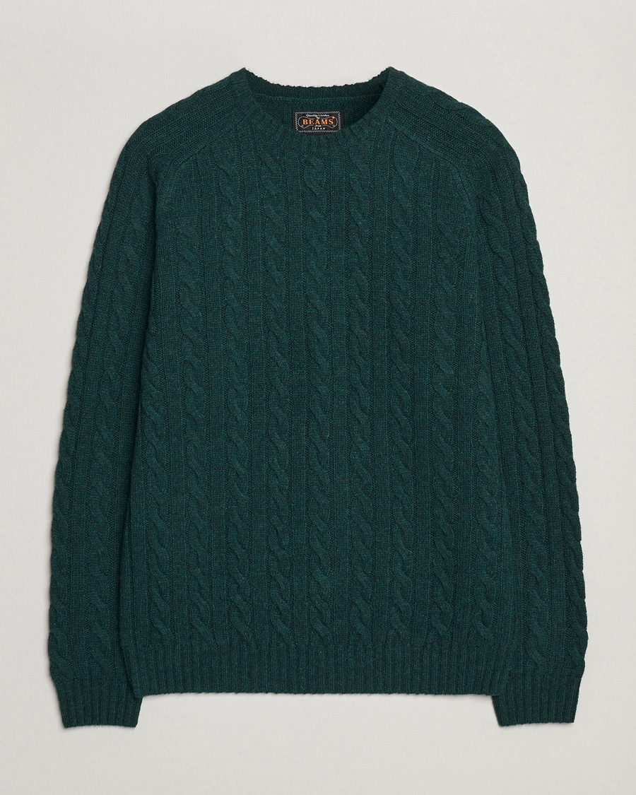 Hombres | Jerséis y prendas de punto | BEAMS PLUS | Cable Crew Neck Sweater Bottle Green
