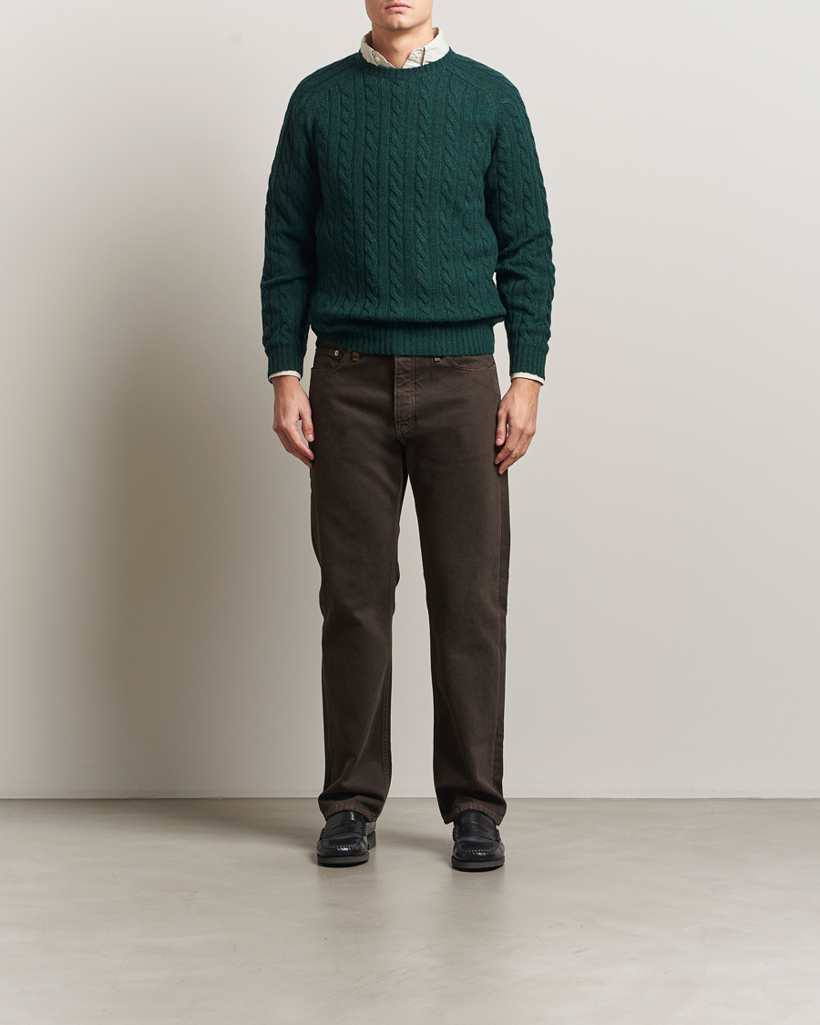 Hombres | Jerséis y prendas de punto | BEAMS PLUS | Cable Crew Neck Sweater Bottle Green