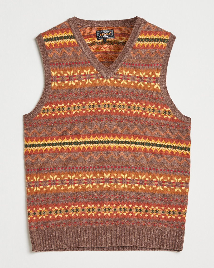 Hombres | Jerséis y prendas de punto | BEAMS PLUS | Fairisle Knit Vest Light Brown