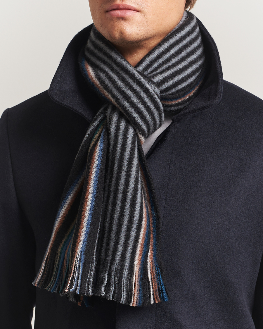 Hombres | Paul Smith Merino Wool Striped Scarf Black Multi | Paul Smith | Merino Wool Striped Scarf Black Multi