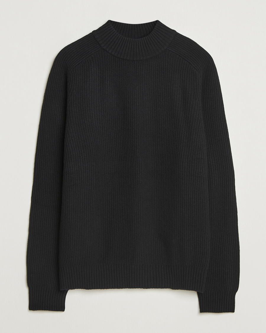 Hombres | Jerséis y prendas de punto | Filippa K | Ribbed Wool Mockneck Sweater Black