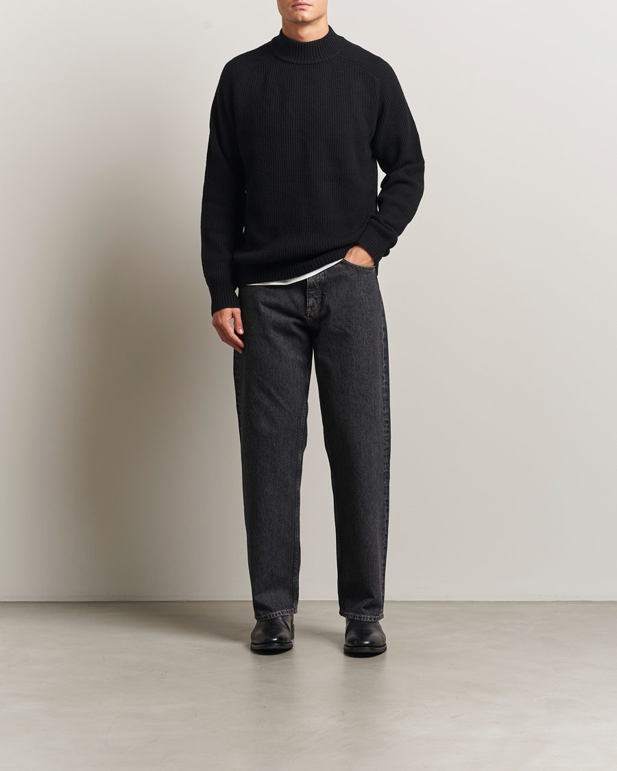 Hombres | Jerséis y prendas de punto | Filippa K | Ribbed Wool Mockneck Sweater Black