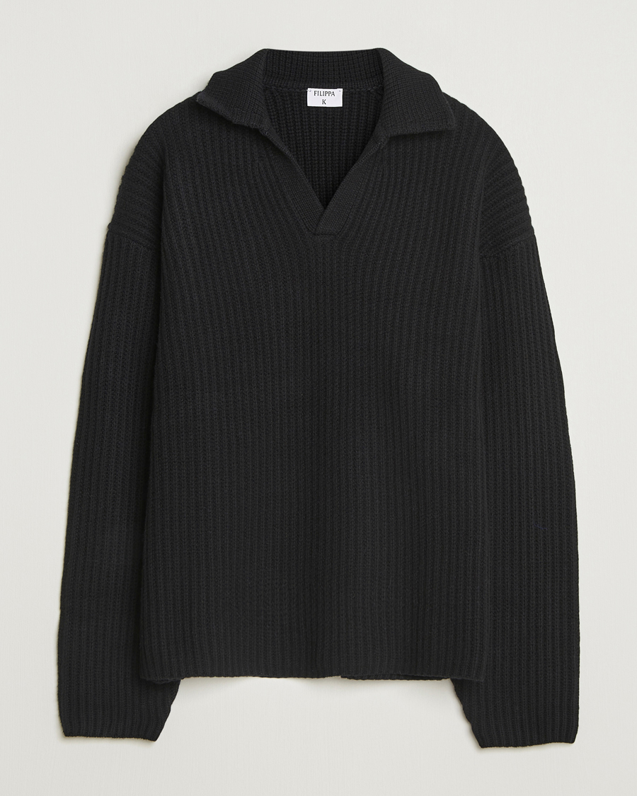 Hombres | Jerséis y prendas de punto | Filippa K | Chunky Ribbed Wool Polo Black
