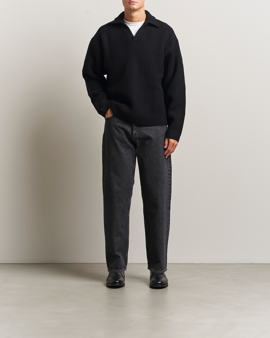 Hombres | Jerséis y prendas de punto | Filippa K | Chunky Ribbed Wool Polo Black