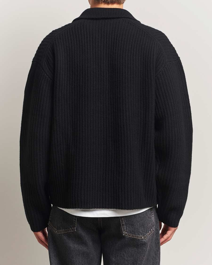 Hombres | Jerséis y prendas de punto | Filippa K | Chunky Ribbed Wool Polo Black