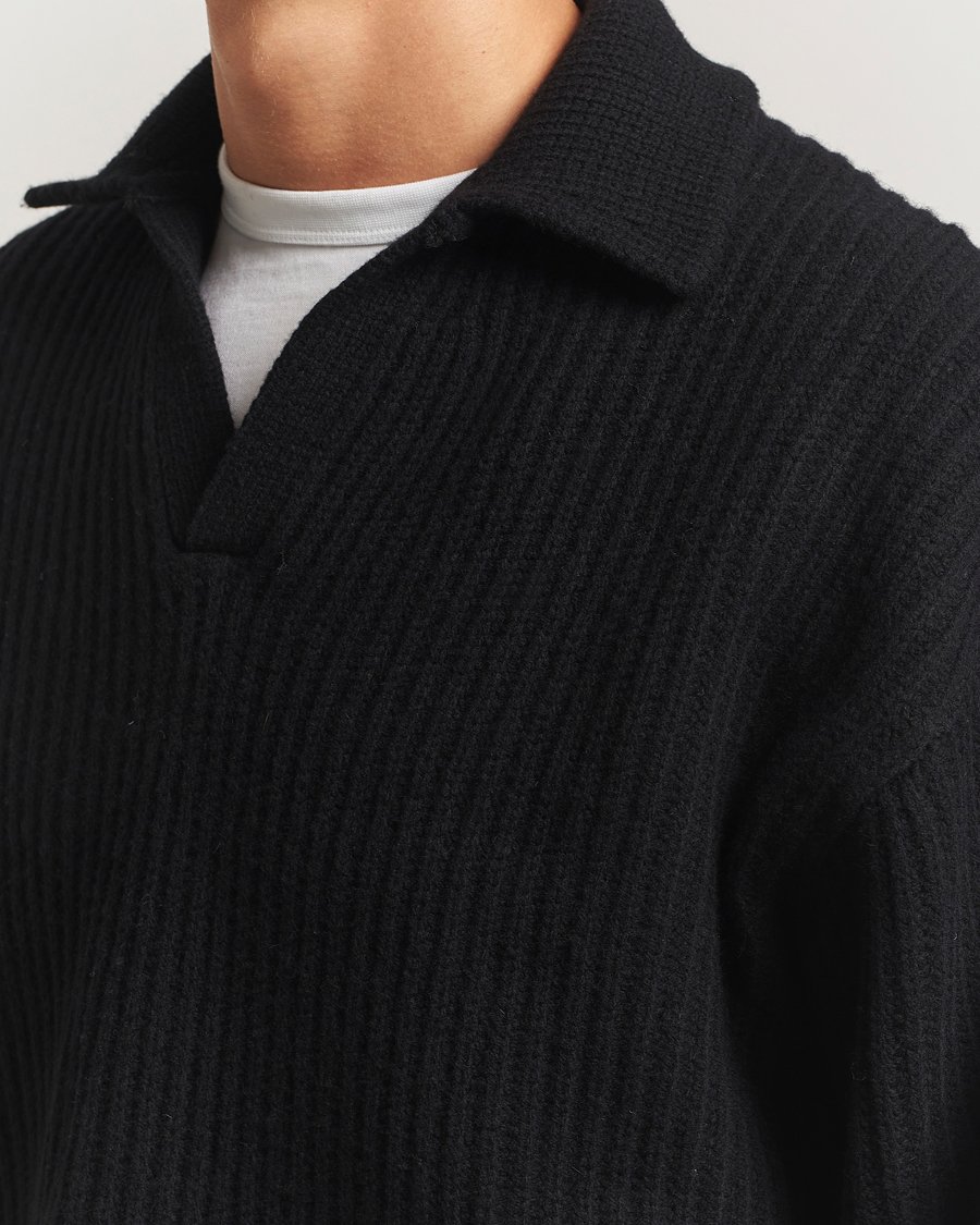 Hombres | Jerséis y prendas de punto | Filippa K | Chunky Ribbed Wool Polo Black