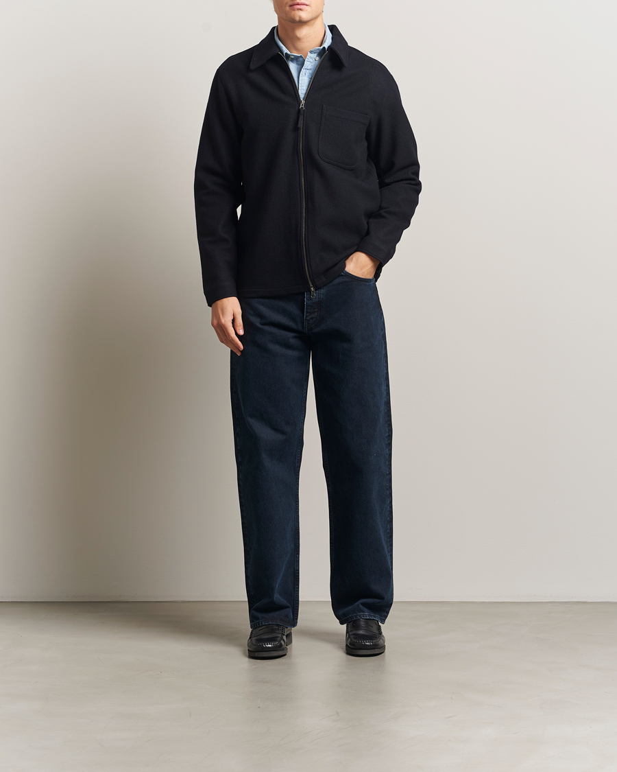 Hombres | Camisas | A Day's March | Fraser Wool Zip Overshirt Navy
