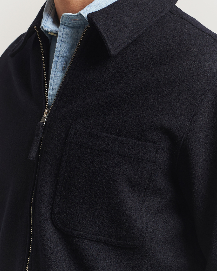 Hombres | Camisas | A Day's March | Fraser Wool Zip Overshirt Navy