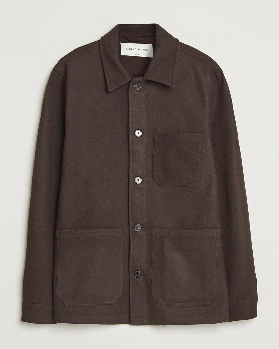 Hombres | Camisas | A Day's March | Original Wool Overshirt Chocolate