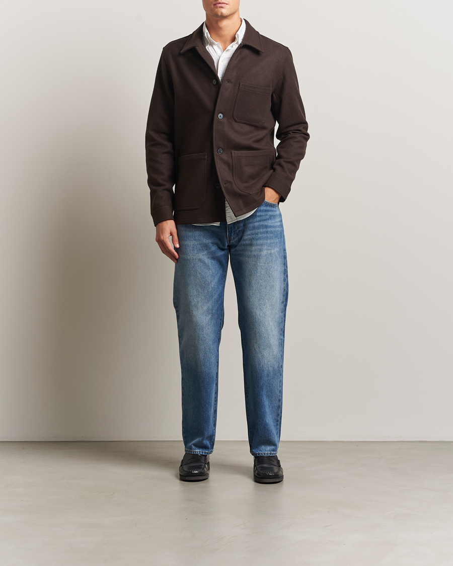 Hombres | Camisas | A Day's March | Original Wool Overshirt Chocolate