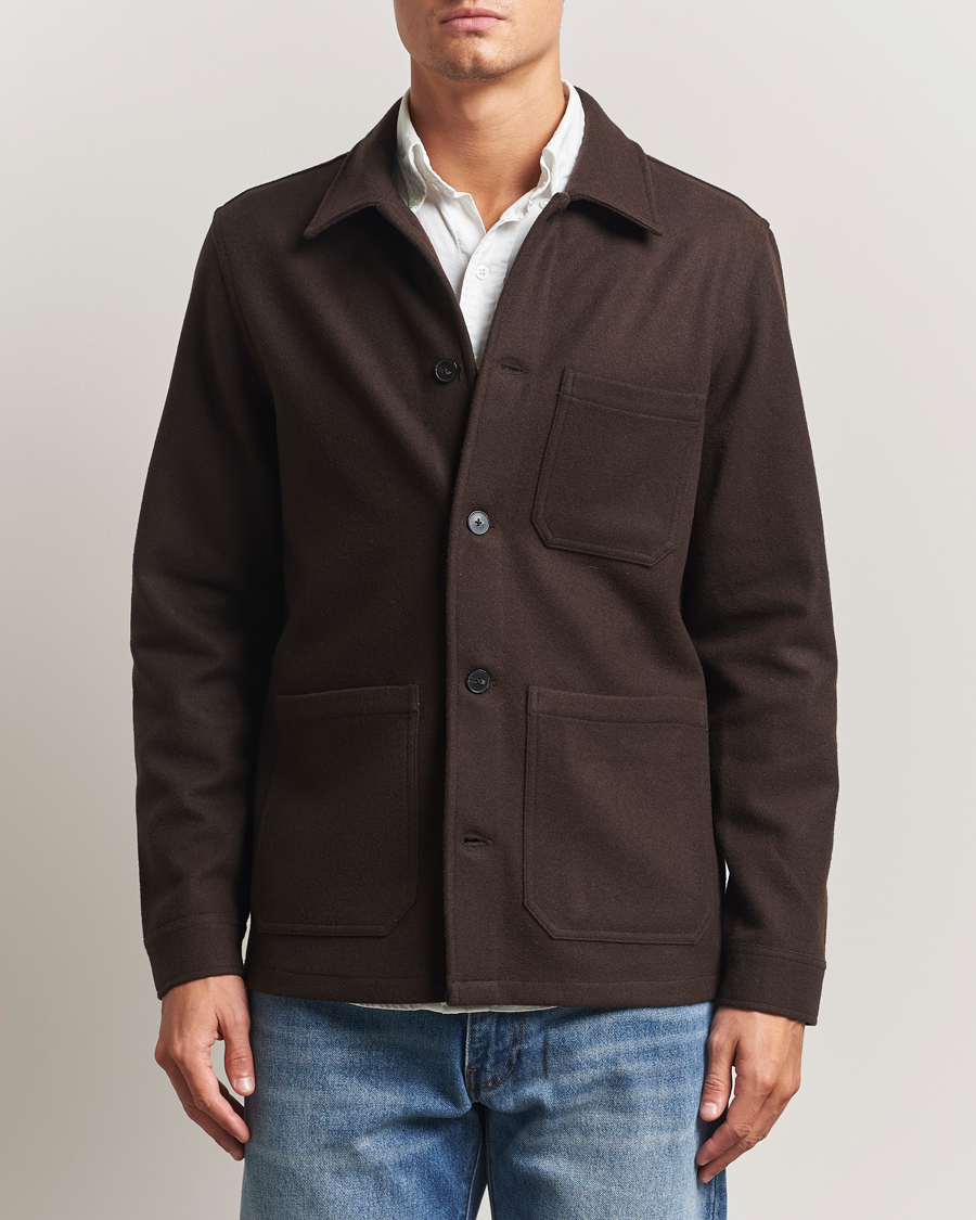Hombres | Camisas | A Day's March | Original Wool Overshirt Chocolate