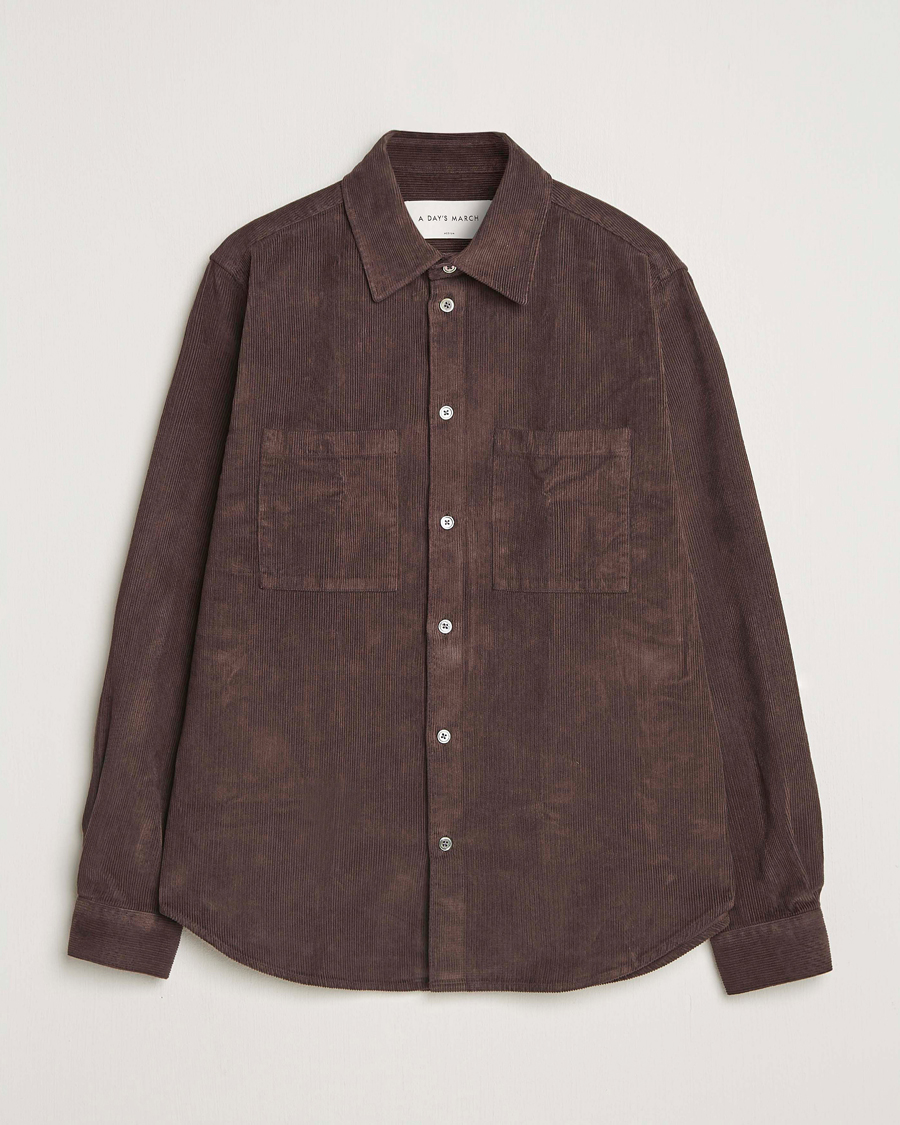 Hombres | Camisas | A Day's March | Rupert Cord Shirt Dark Brown