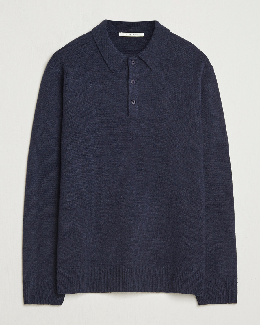 Hombres | Jerséis y prendas de punto | A Day's March | Avoch Lambswool Polo Navy