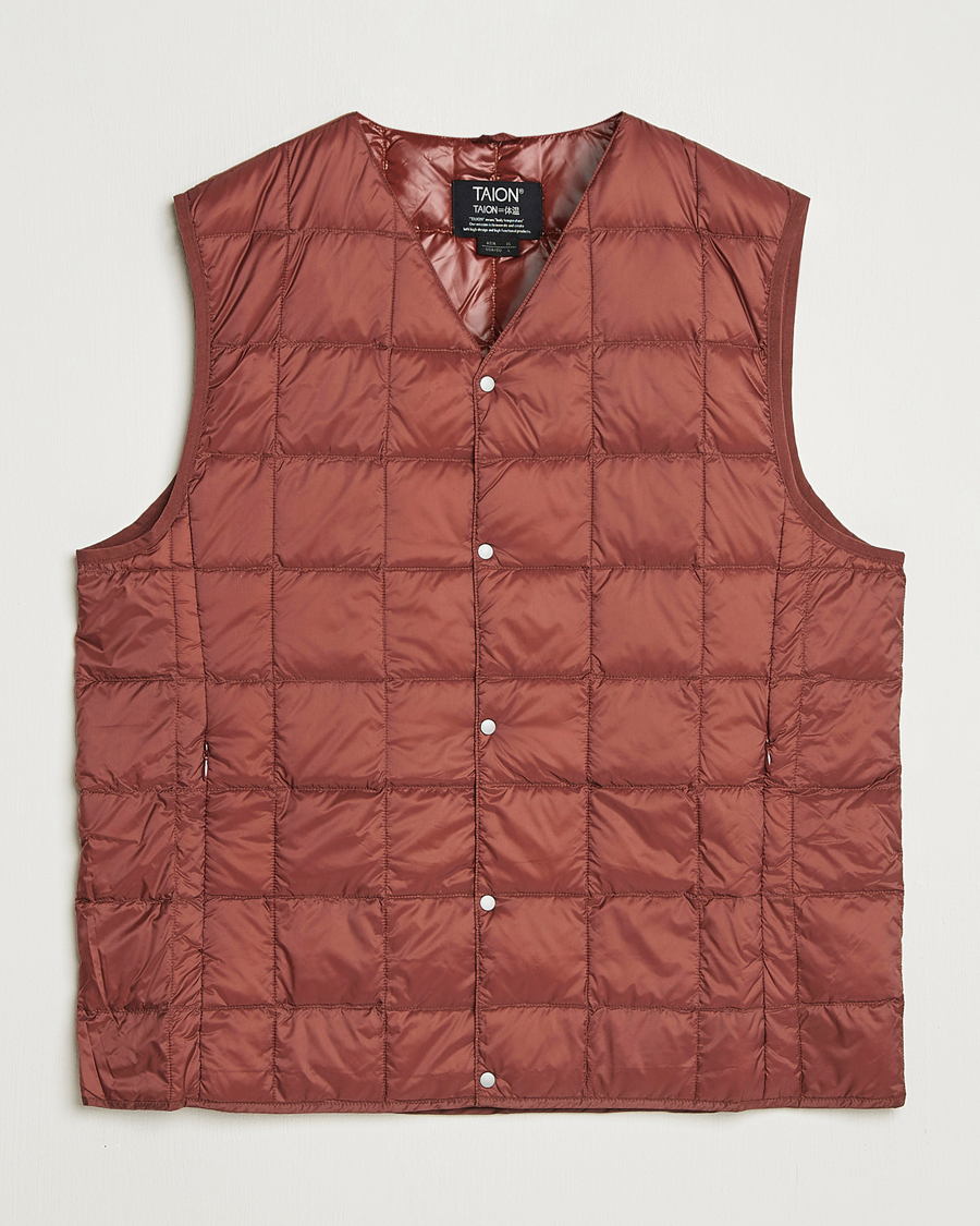 Hombres | Chalecos | TAION | V-Neck Lightweight Down Vest Dark Red