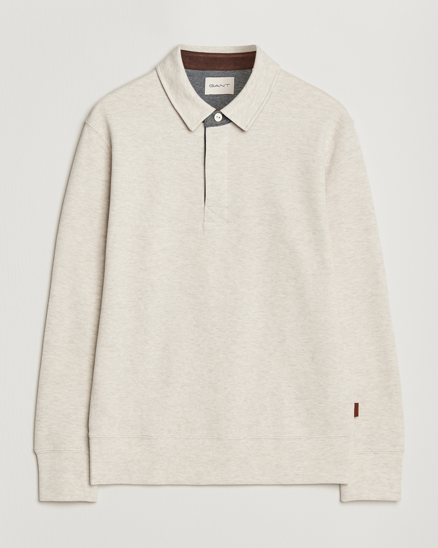 Hombres | Polos | GANT | Light Sacker Rib Long Sleeve Polo Seed Melange
