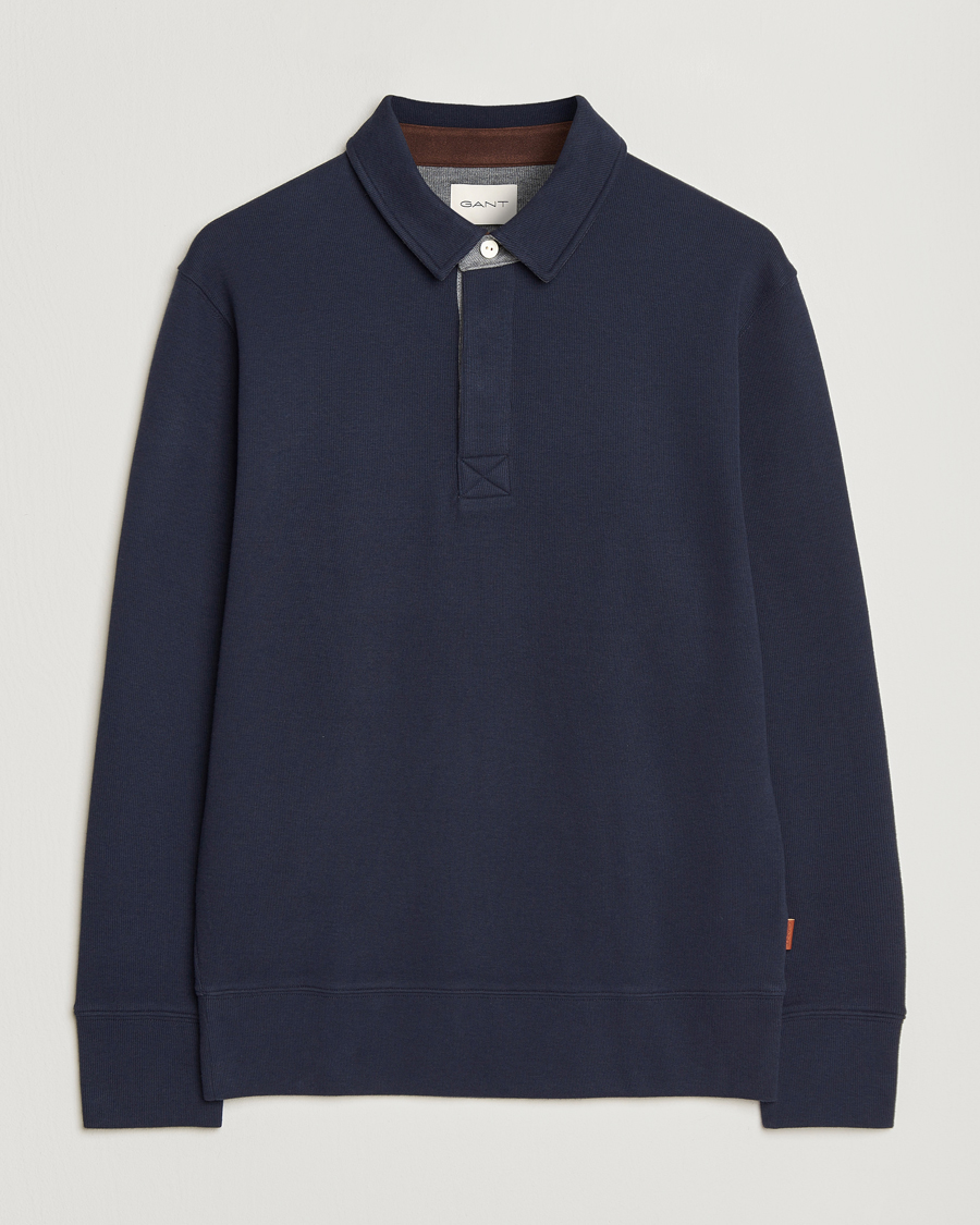 Hombres | Polos | Gant | Light Sacker Rib Long Sleeve Polo Evening Blue