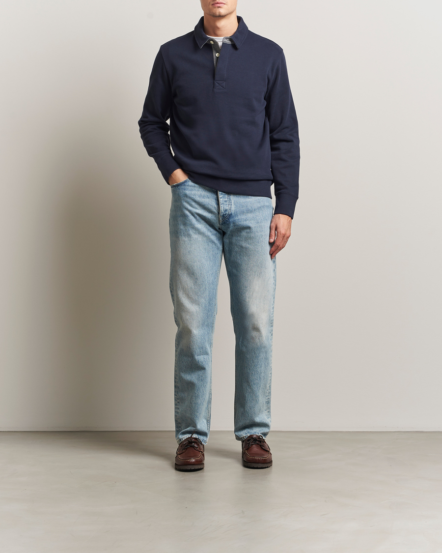 Hombres | Polos | Gant | Light Sacker Rib Long Sleeve Polo Evening Blue