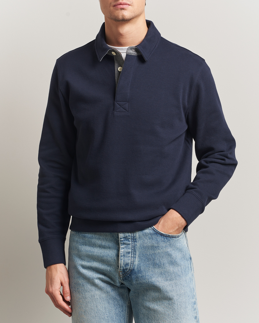 Hombres | Polos | Gant | Light Sacker Rib Long Sleeve Polo Evening Blue