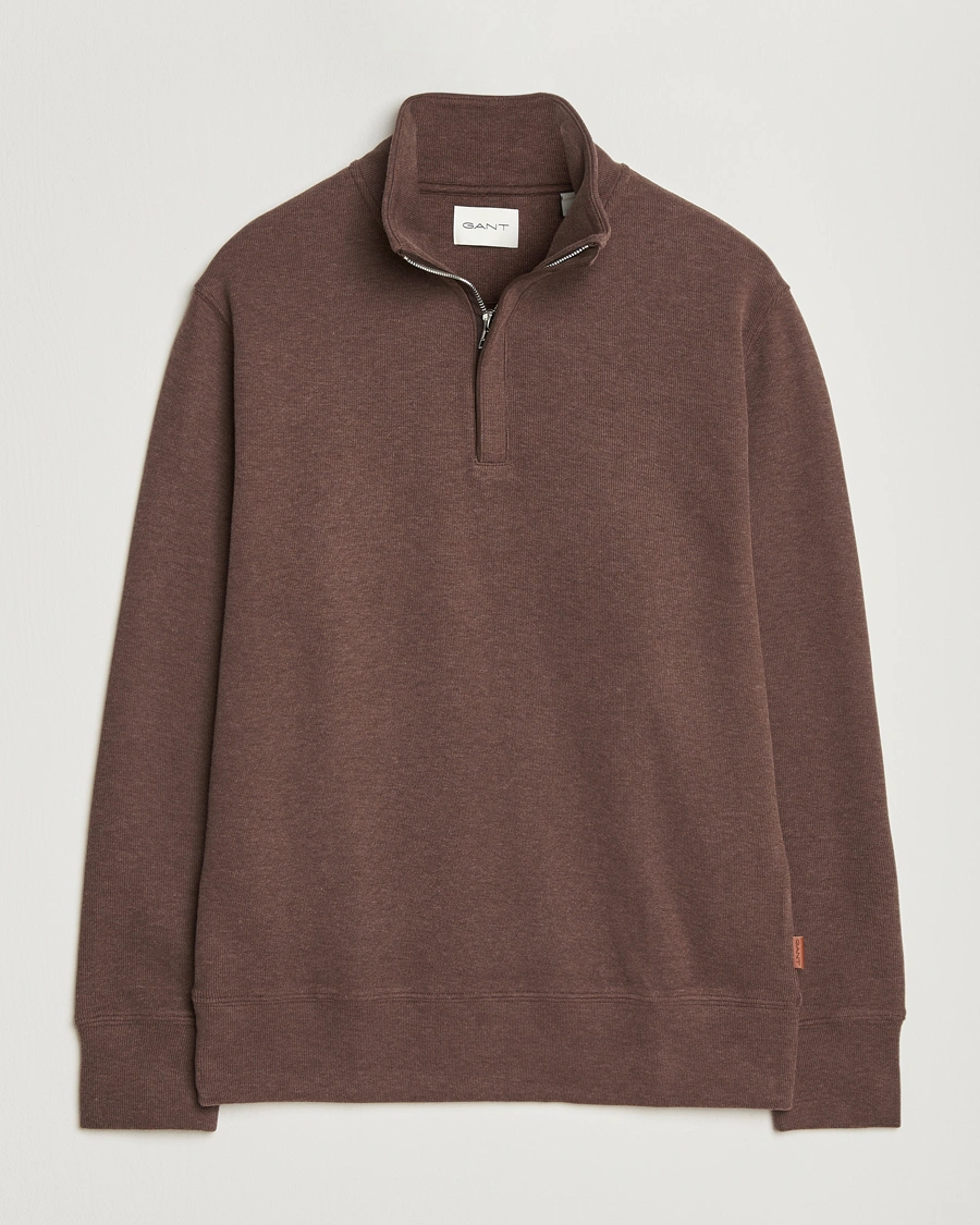 Hombres | Jerséis y prendas de punto | GANT | Light Sacker Rib Half Zip Dark Brown Melange