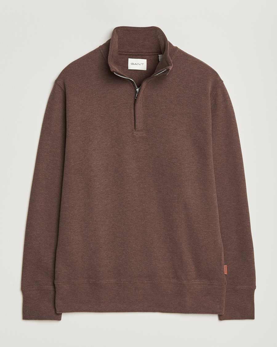 Hombres | Jerséis y prendas de punto | Gant | Light Sacker Rib Half Zip Dark Brown Melange