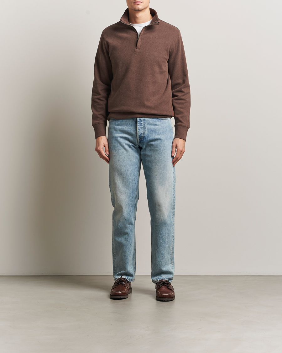 Hombres | Jerséis y prendas de punto | GANT | Light Sacker Rib Half Zip Dark Brown Melange
