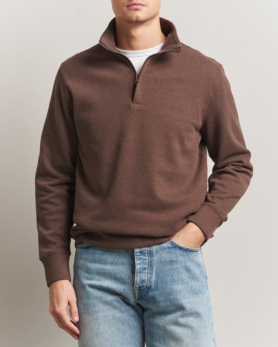 Hombres | Jerséis y prendas de punto | Gant | Light Sacker Rib Half Zip Dark Brown Melange