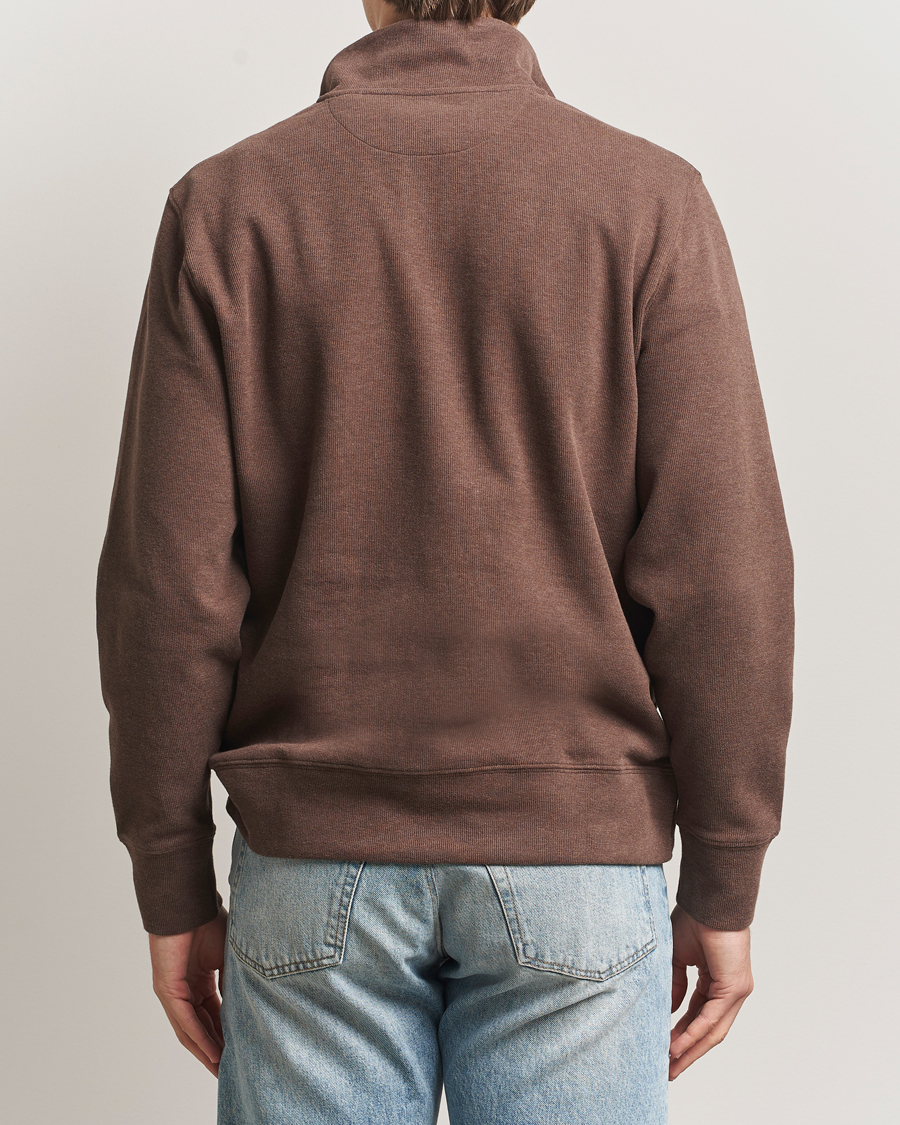 Hombres | Jerséis y prendas de punto | Gant | Light Sacker Rib Half Zip Dark Brown Melange