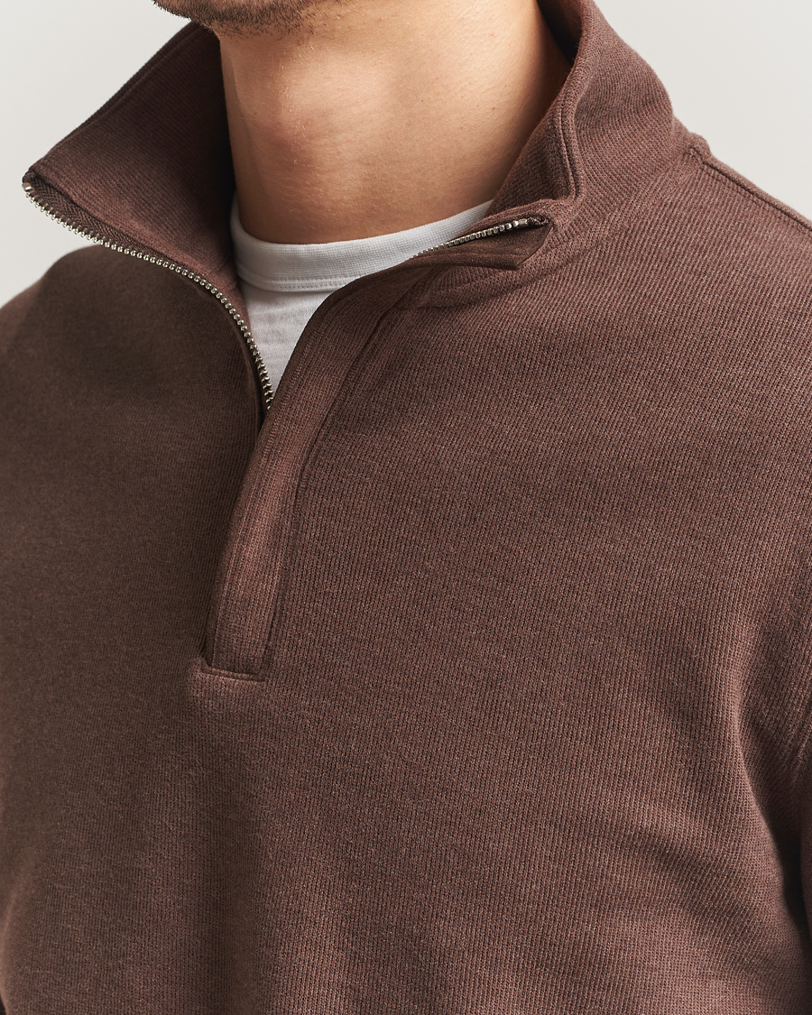 Hombres | Jerséis y prendas de punto | GANT | Light Sacker Rib Half Zip Dark Brown Melange