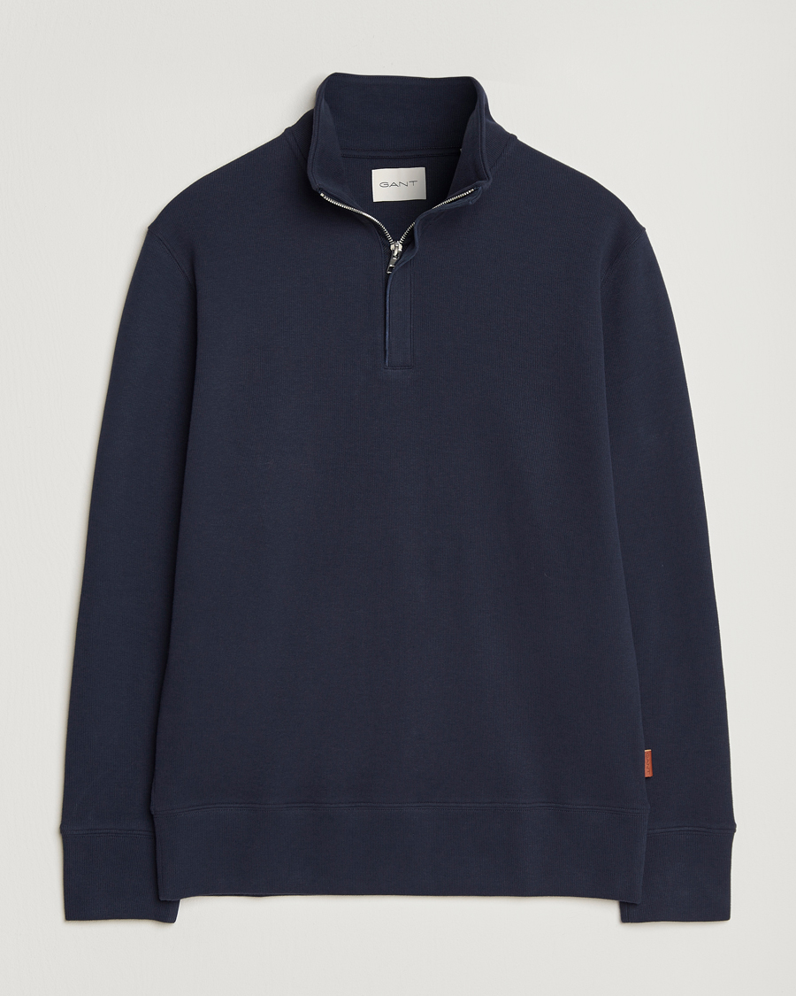 Hombres | Jerséis y prendas de punto | Gant | Light Sacker Rib Half Zip Evening Blue