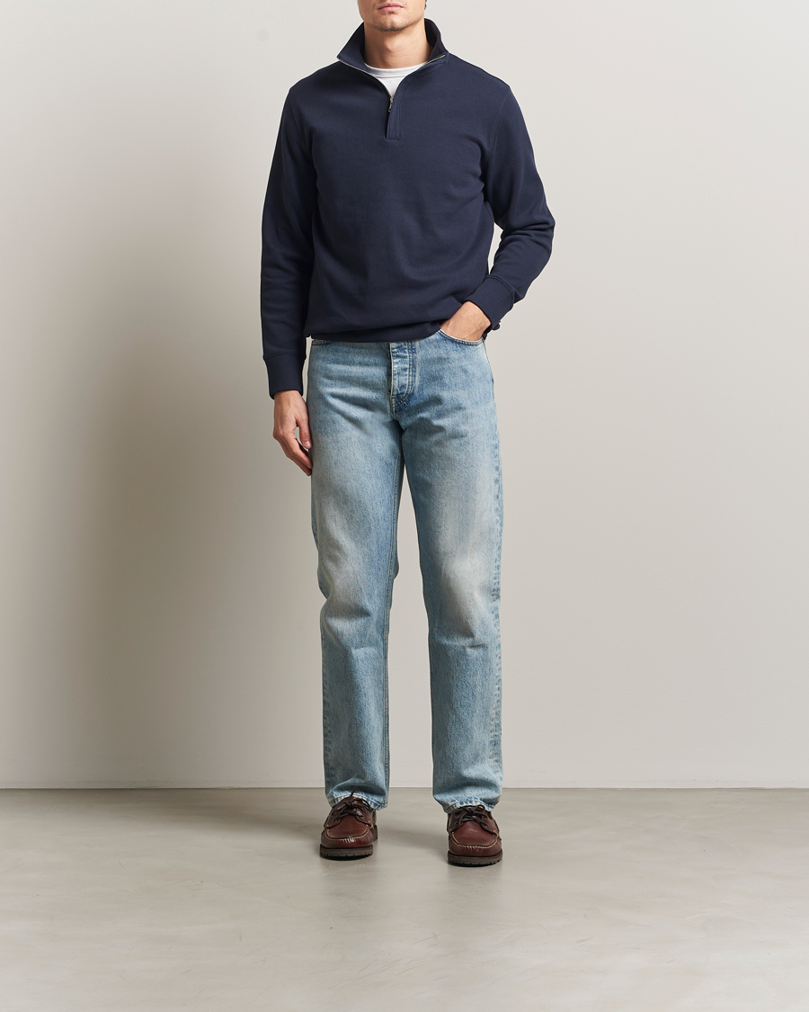 Hombres | Jerséis y prendas de punto | GANT | Light Sacker Rib Half Zip Evening Blue