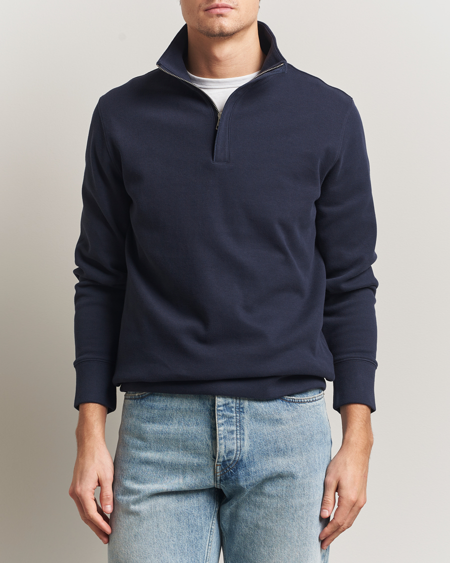 Hombres | Jerséis y prendas de punto | Gant | Light Sacker Rib Half Zip Evening Blue