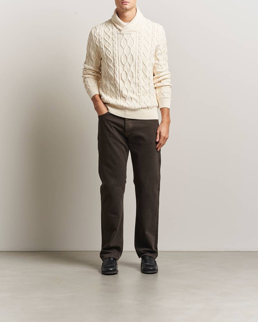 Hombres |  | GANT | Cable Shawl Collar Knitted Sweater Cream